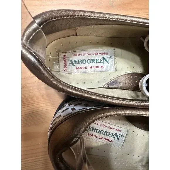 Aerogreen Leather Golf Shoes Women 10 Textured Metallic Woven Athletic Active - Picture 2 of 11